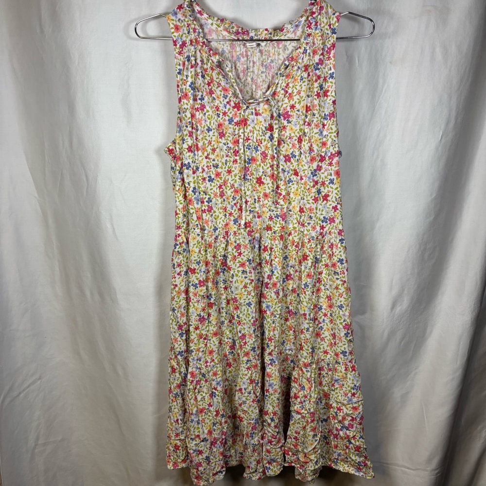 Beach Lunch Lounge Dress Women’s Medium Floral Sleeveless Tiered Ruffle Sundress